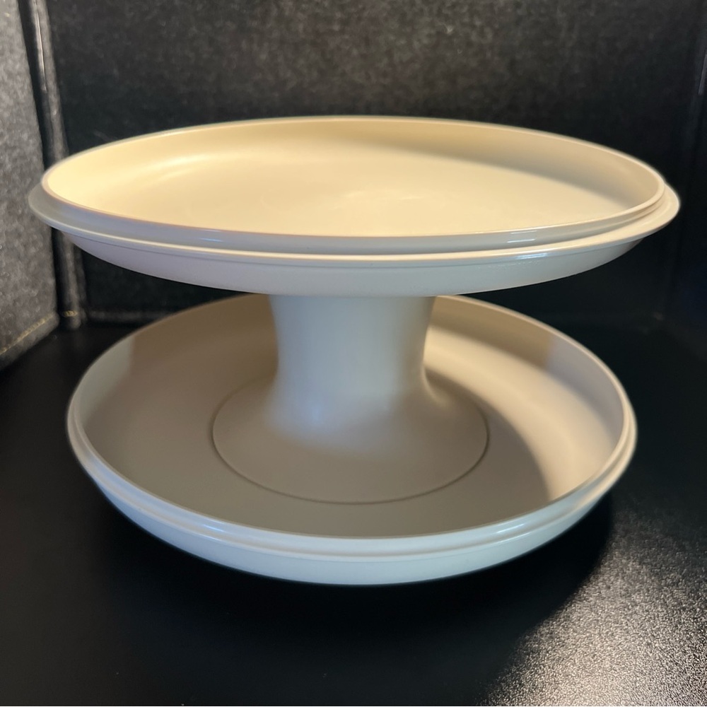 VTG Tupperware Serve It All Pie Cake Cupcake Stand Almond Beige 1531 1532‎ 1533